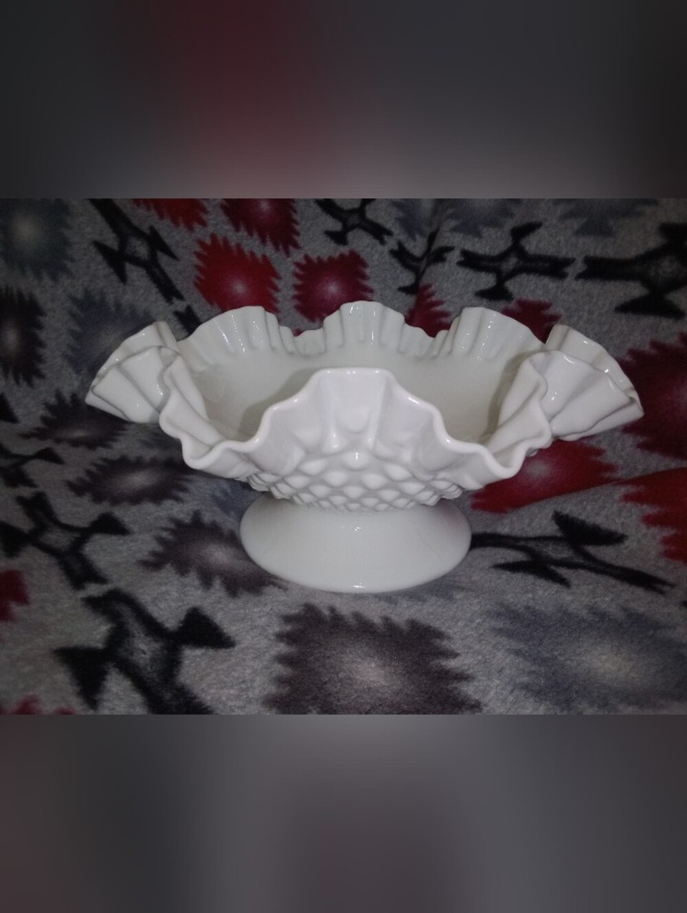 Vintage Fenton Ruffle White Hobnail Glass Candy Dish 10 1/2" Diameter